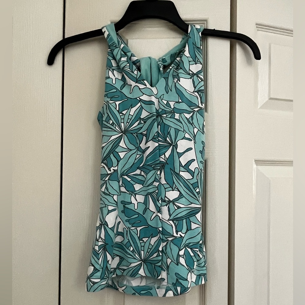 ⭐️EUC - Ann Taylor Loft - White & Teal - Woman's XS Tank with Twisted Straps